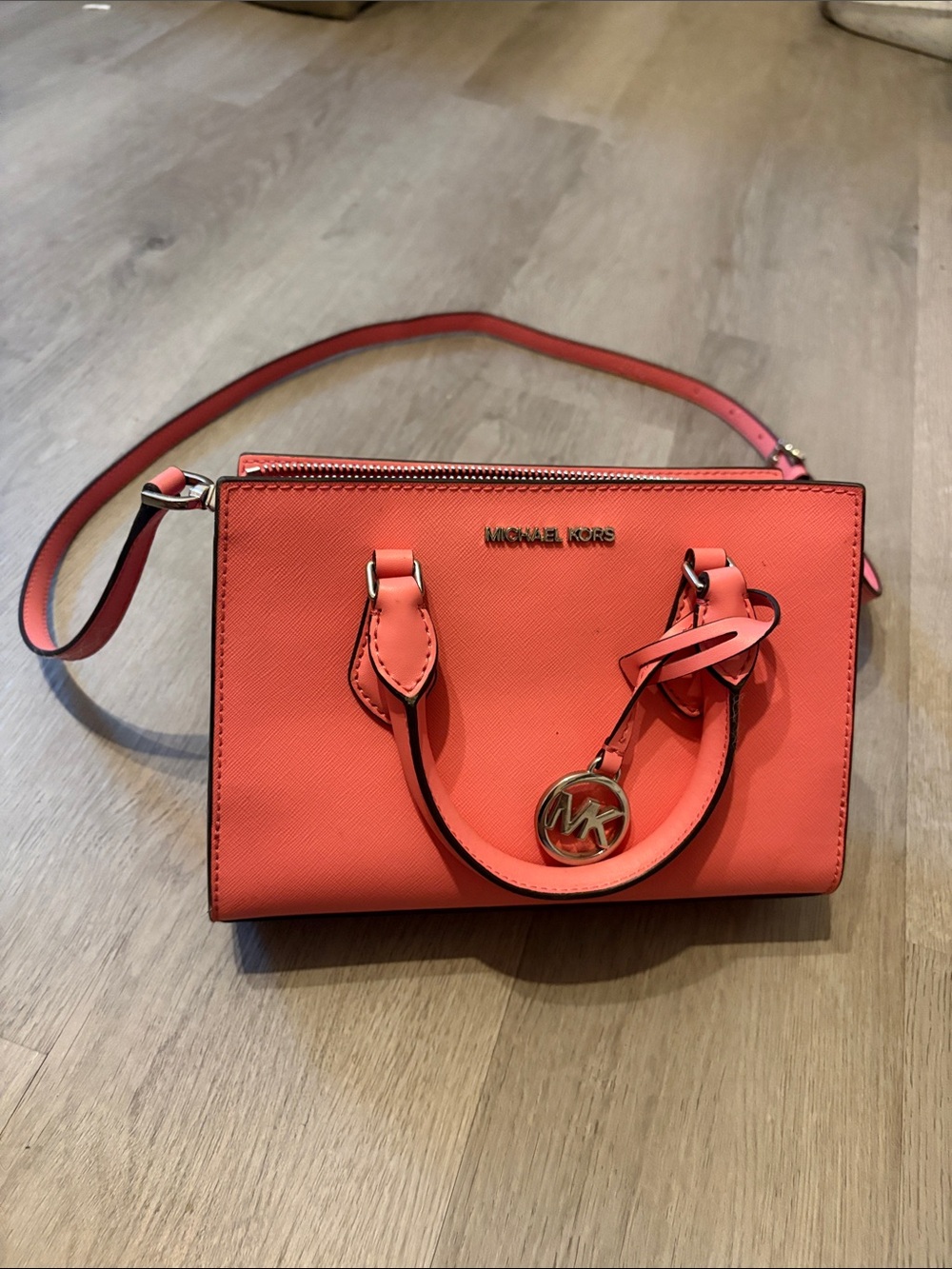 Michael Kors Coral Pink Saffiano Leather Crossbody Bag
